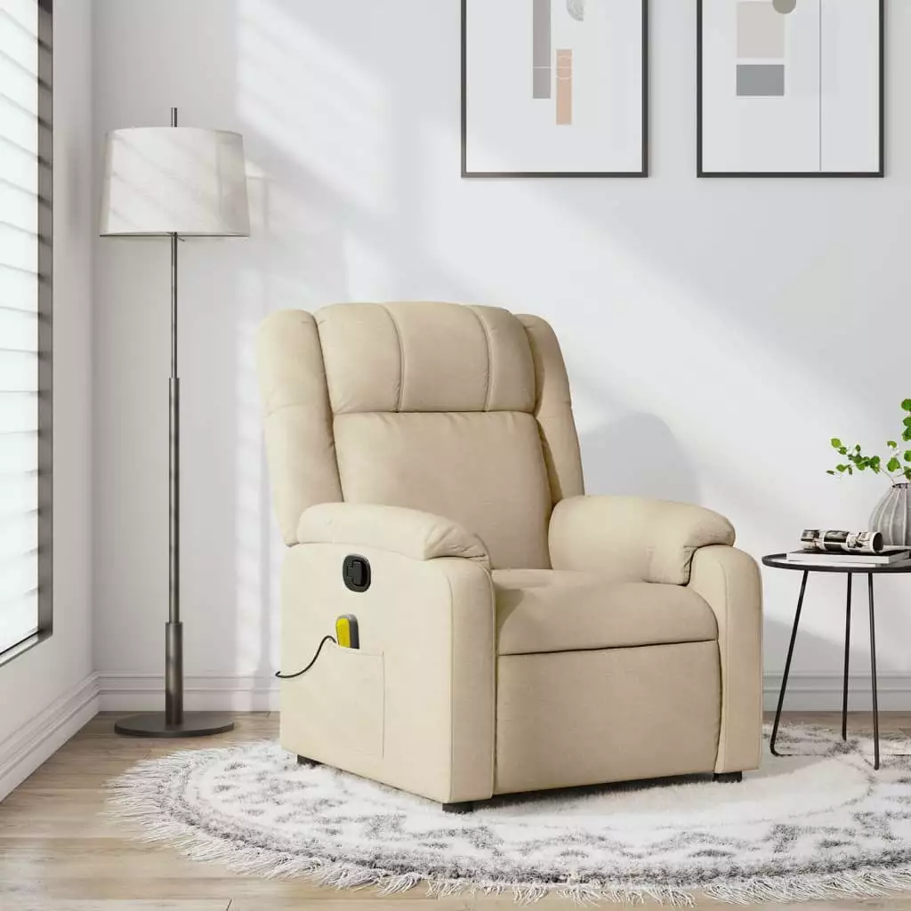 vidaXL Cream Fabric Massage Recliner Chair Adjustable Positions
