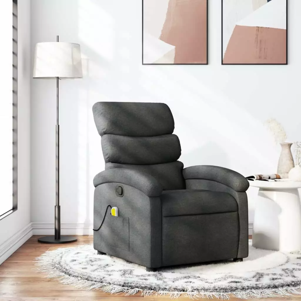 vidaXL Dark Gray Fabric Massage Recliner Chair Heat Function and Remote Control