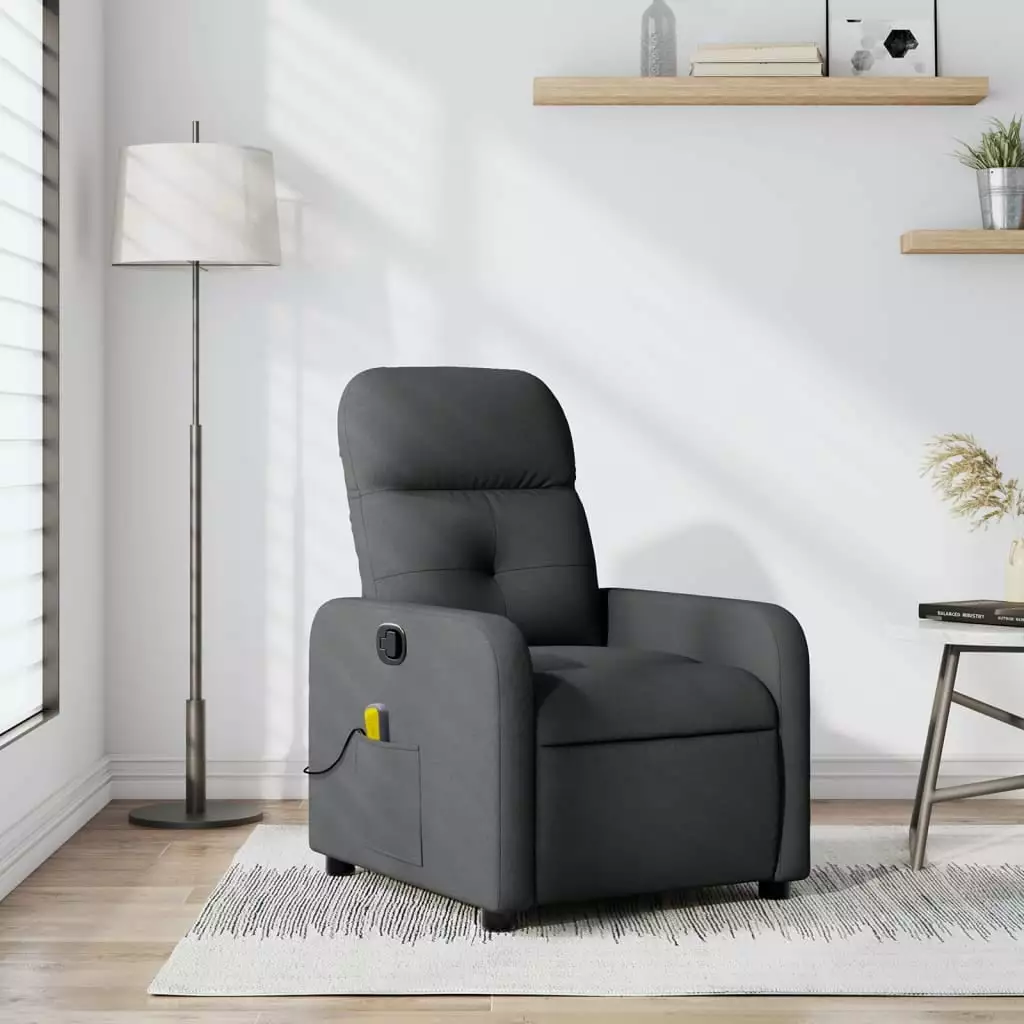 vidaXL Dark Gray Fabric Massage Recliner Chair Home Relaxation