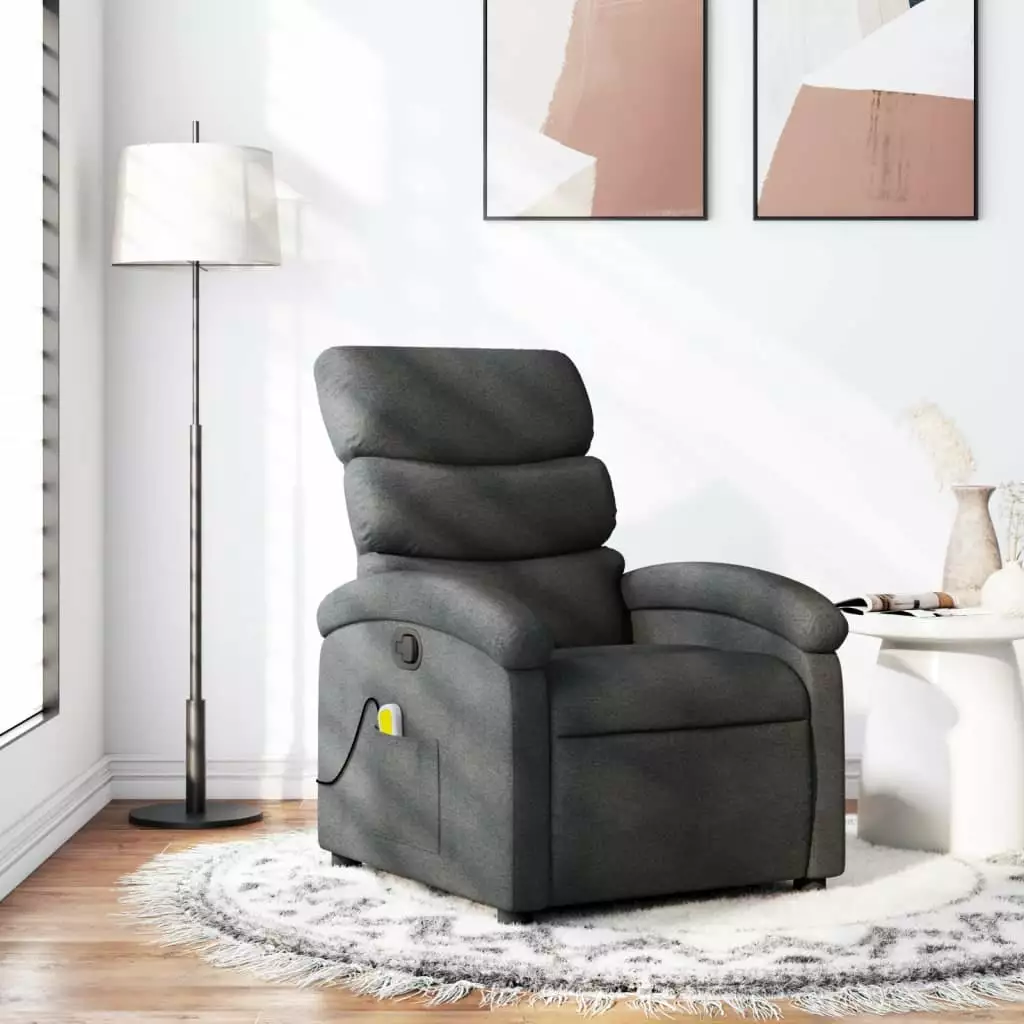 vidaXL Dark Gray Fabric Massage Recliner Chair Heat Function and Remote Control