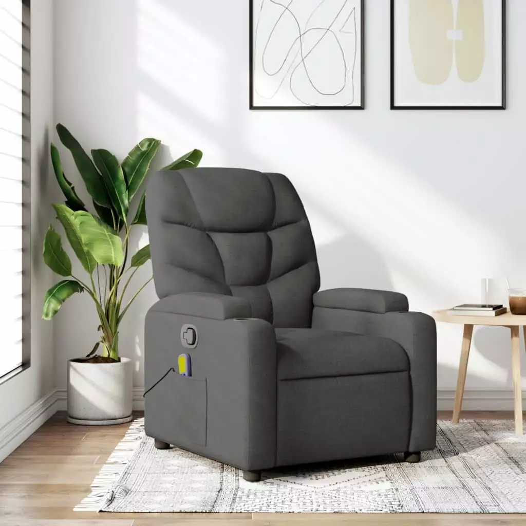 vidaXL Dark Gray Fabric Massage Recliner Chair Multiple Functions