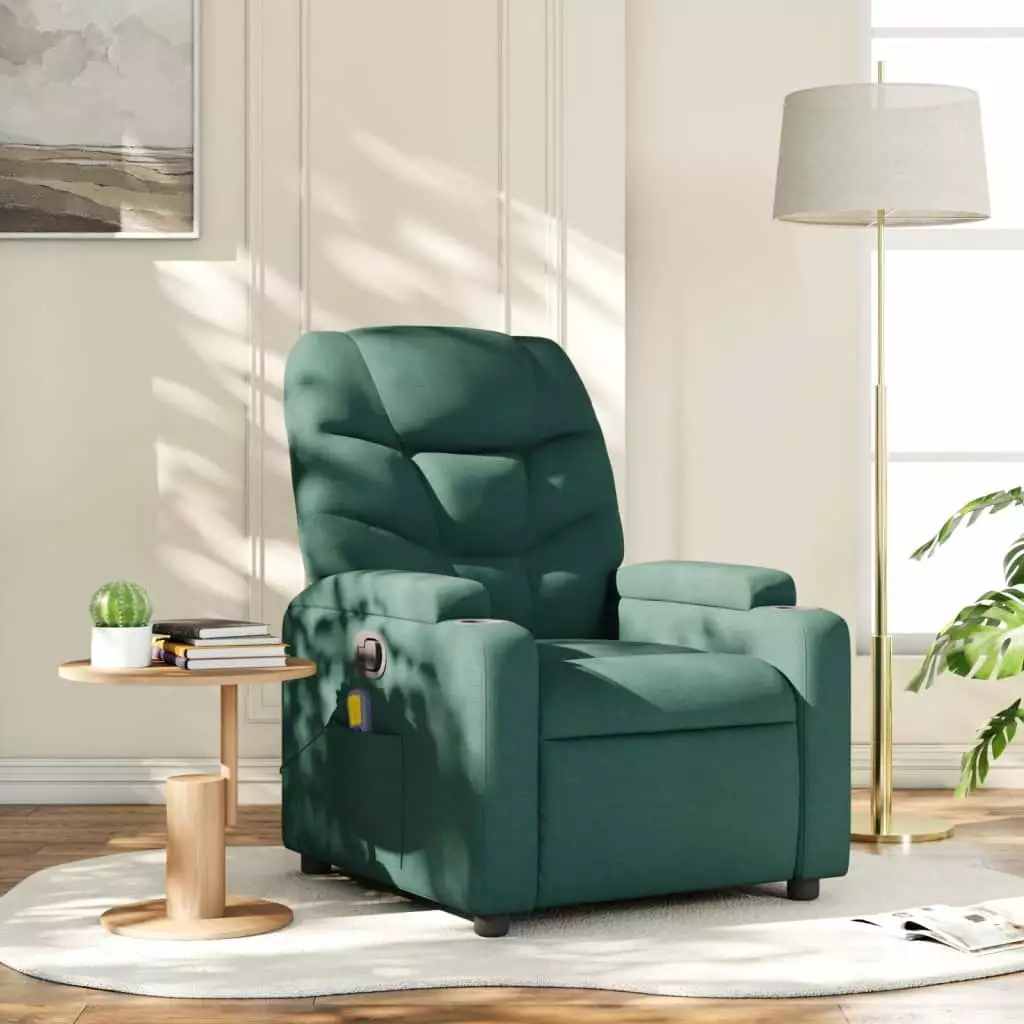 vidaXL Dark Green Fabric Massage Recliner Chair Modern Design