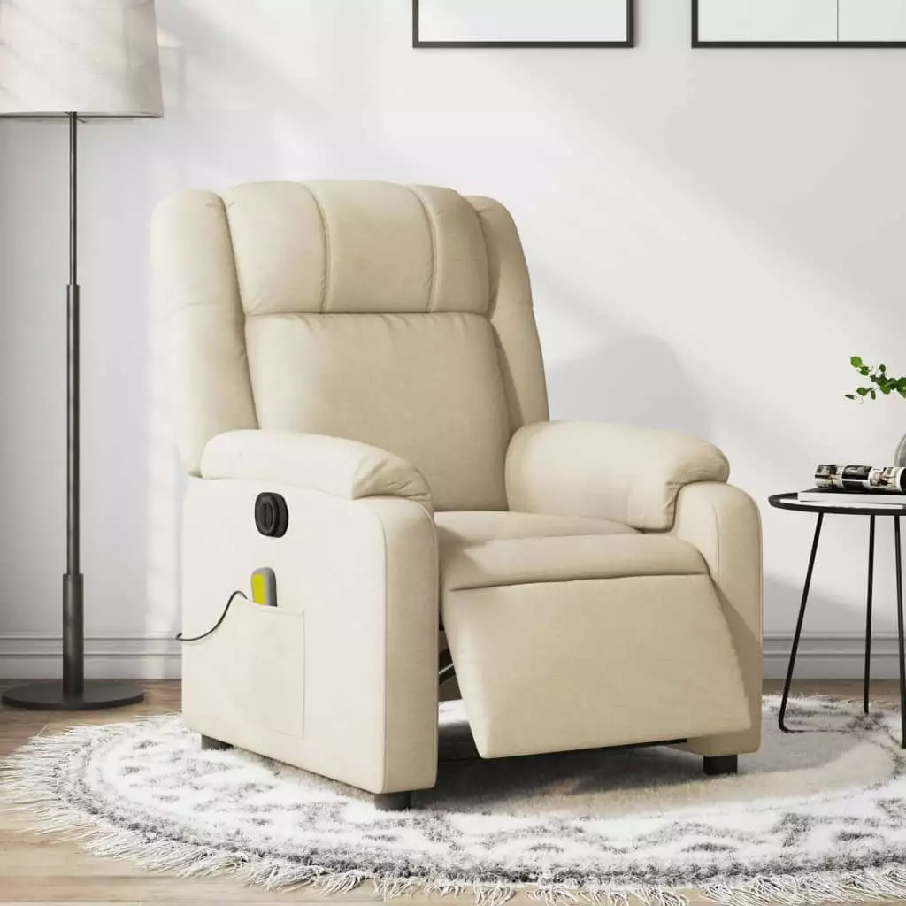 vidaXL Electric Massage Recliner Chair Cream Fabric Home Relaxation