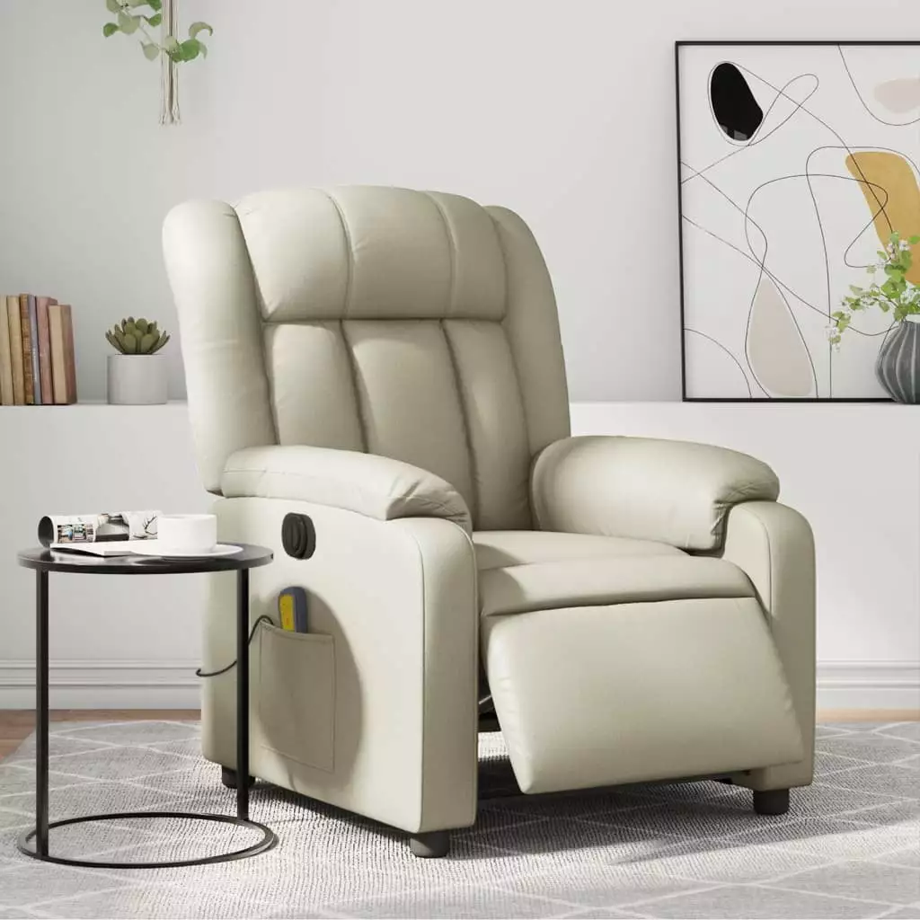 vidaXL Electric Massage Recliner Chair Cream Faux Leather Remote Control