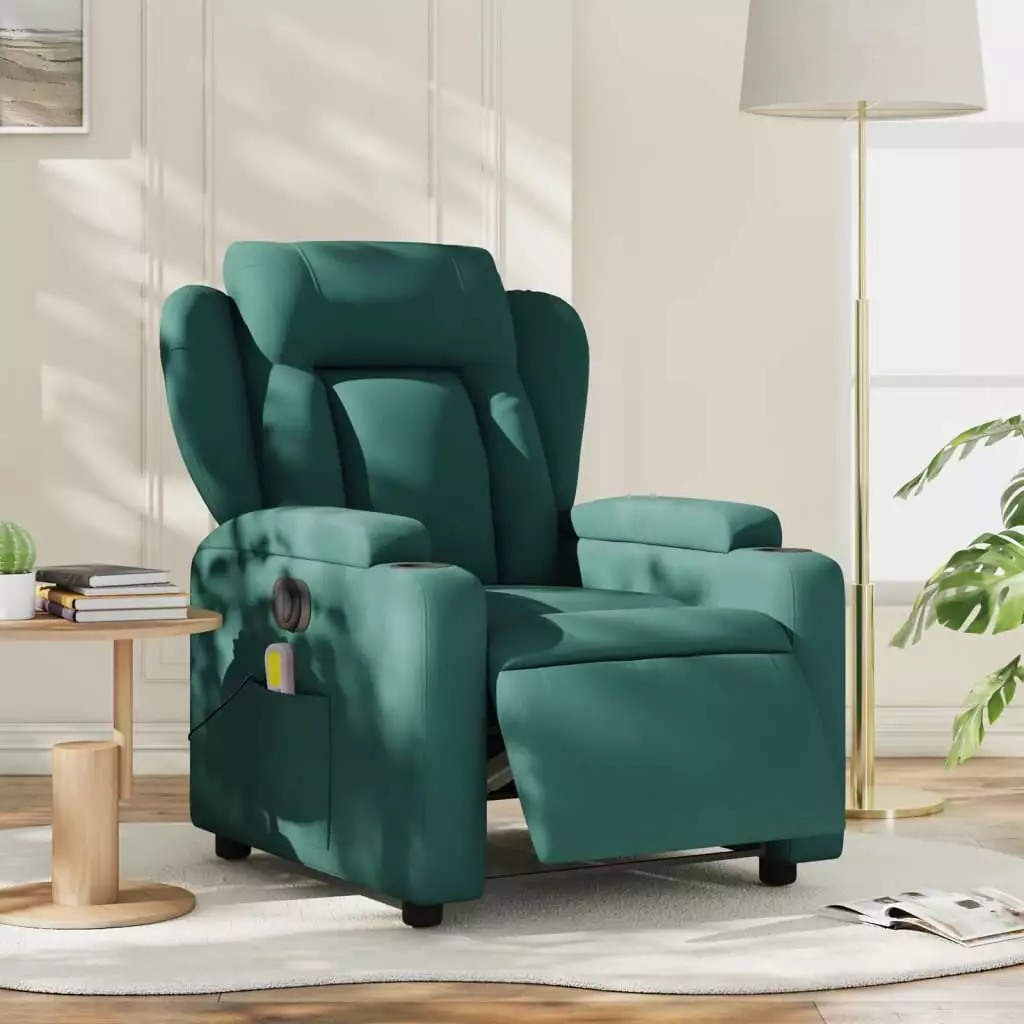 vidaXL Electric Massage Recliner Chair Dark Green Fabric Home