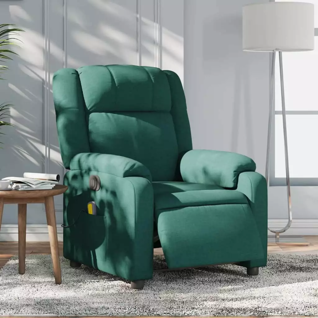 vidaXL Electric Massage Recliner Chair Dark Green Fabric Living Room