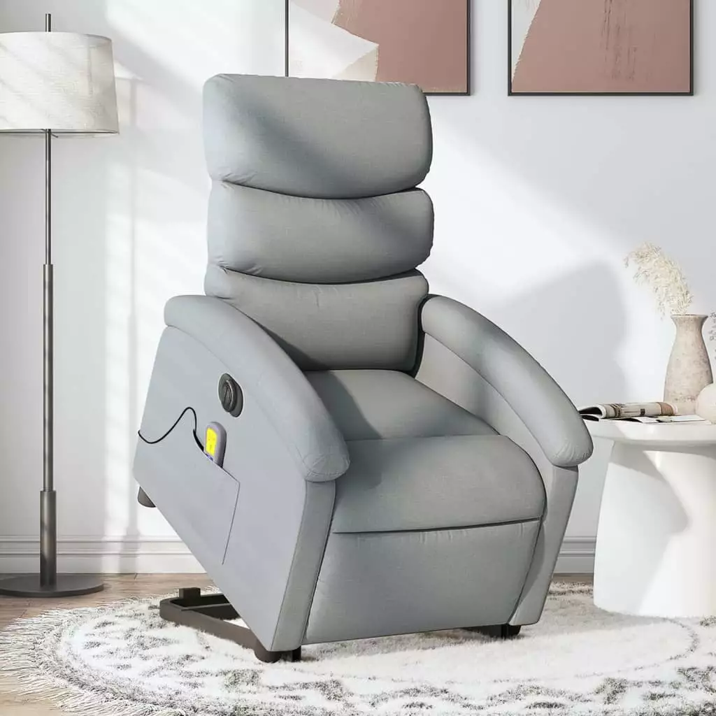 vidaXL Electric Stand up Massage Recliner Chair Light Gray Fabric - Comfortable and Functional Lift Chair