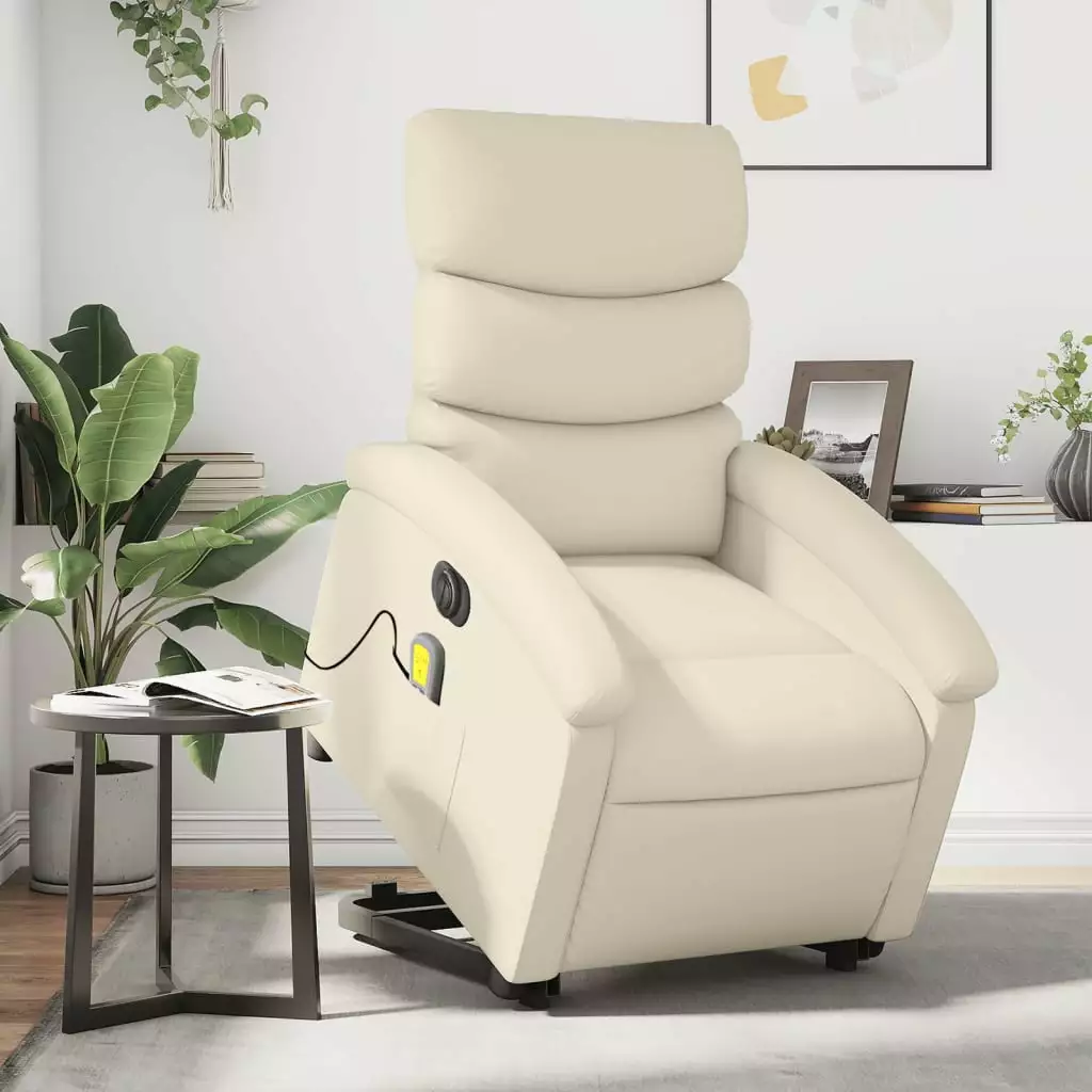 vidaXL Electric Stand Up Massage Recliner Chair Cream Faux Leather - Comfort and Style