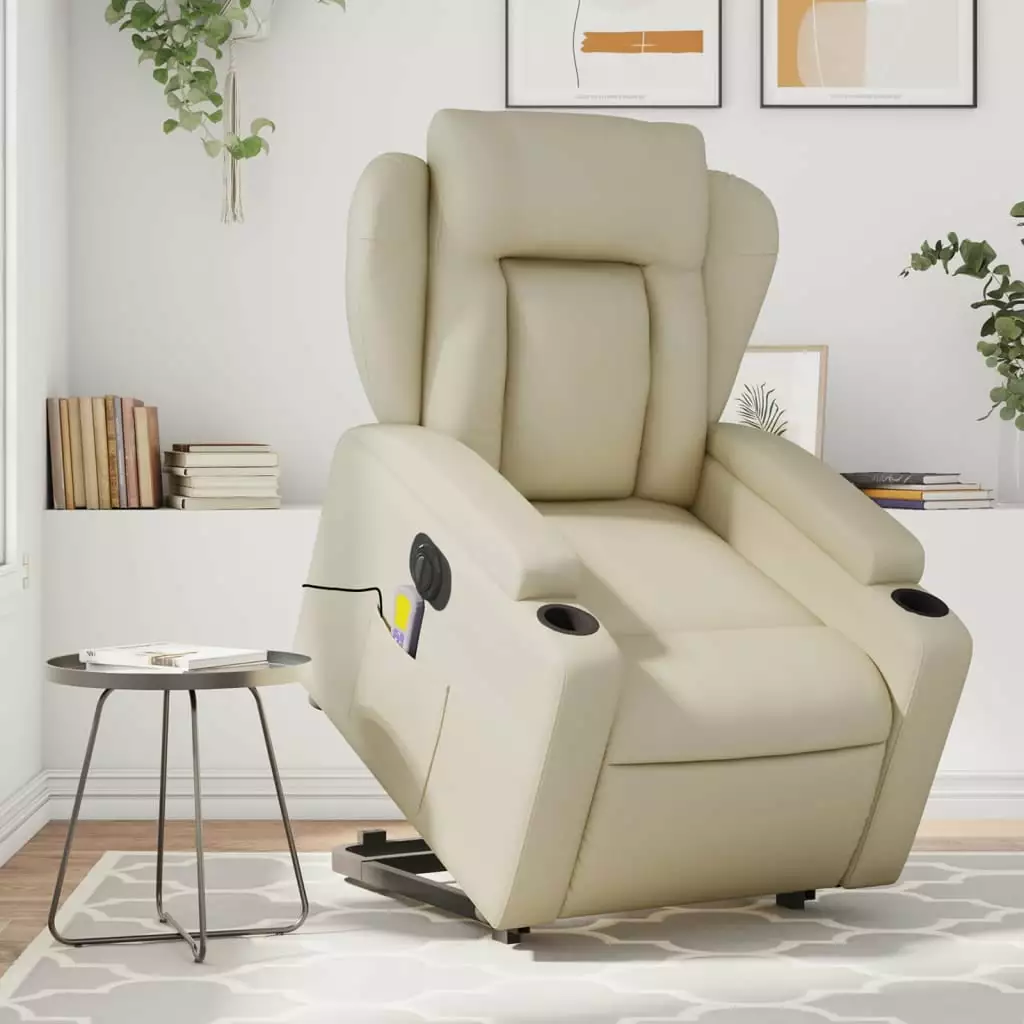 vidaXL Electric Stand Up Massage Recliner Chair - Cream Faux Leather