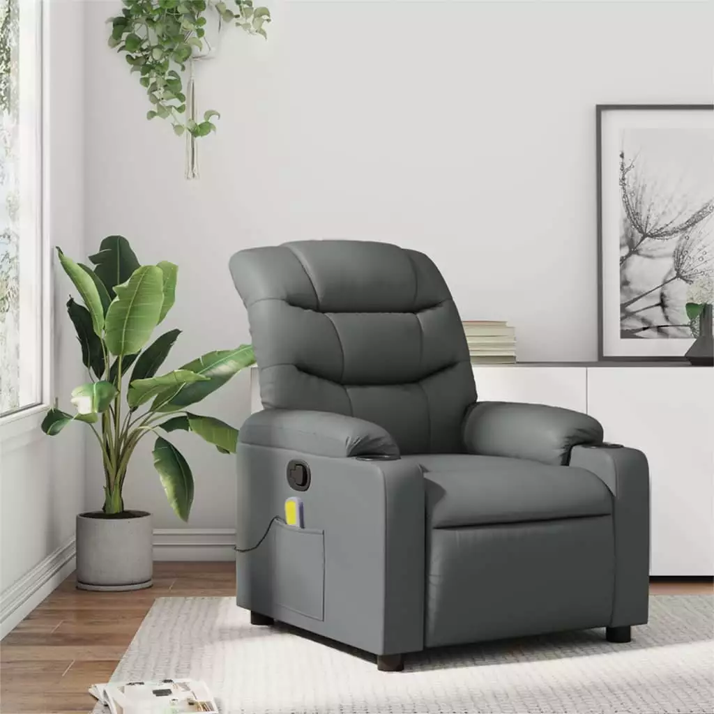 vidaXL Gray Faux Leather Massage Recliner Chair Adjustable Positions