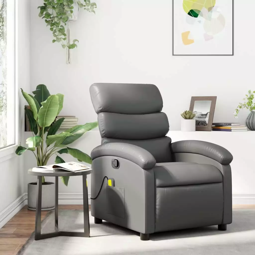 vidaXL Gray Faux Leather Massage Recliner Chair Adjustable Positions