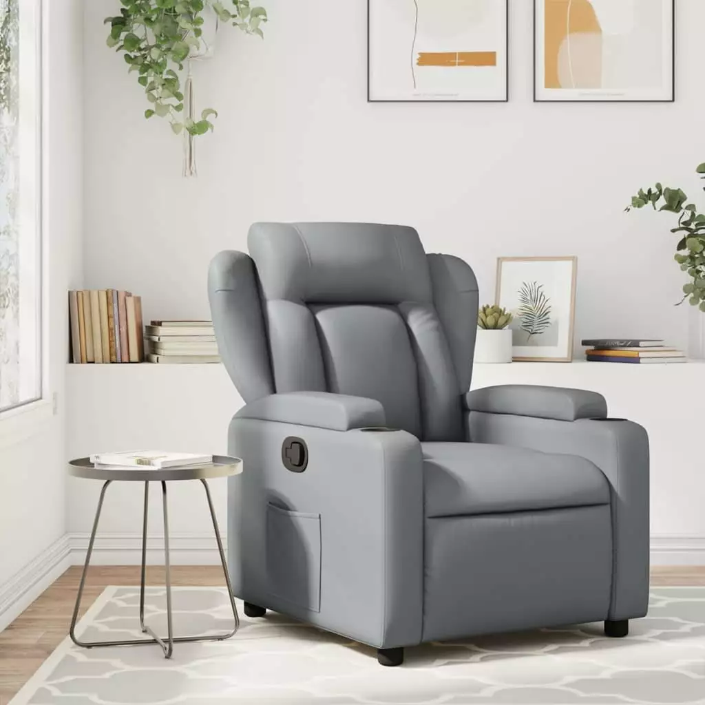 vidaXL Gray Faux Leather Massage Recliner Chair Living Room Comfortable Sofa
