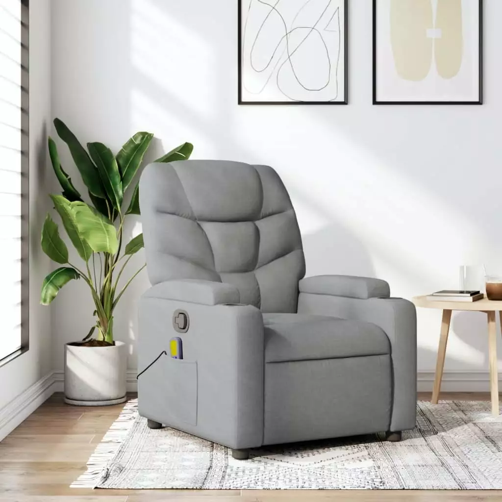 vidaXL Light Gray Fabric Massage Recliner Chair Footrest