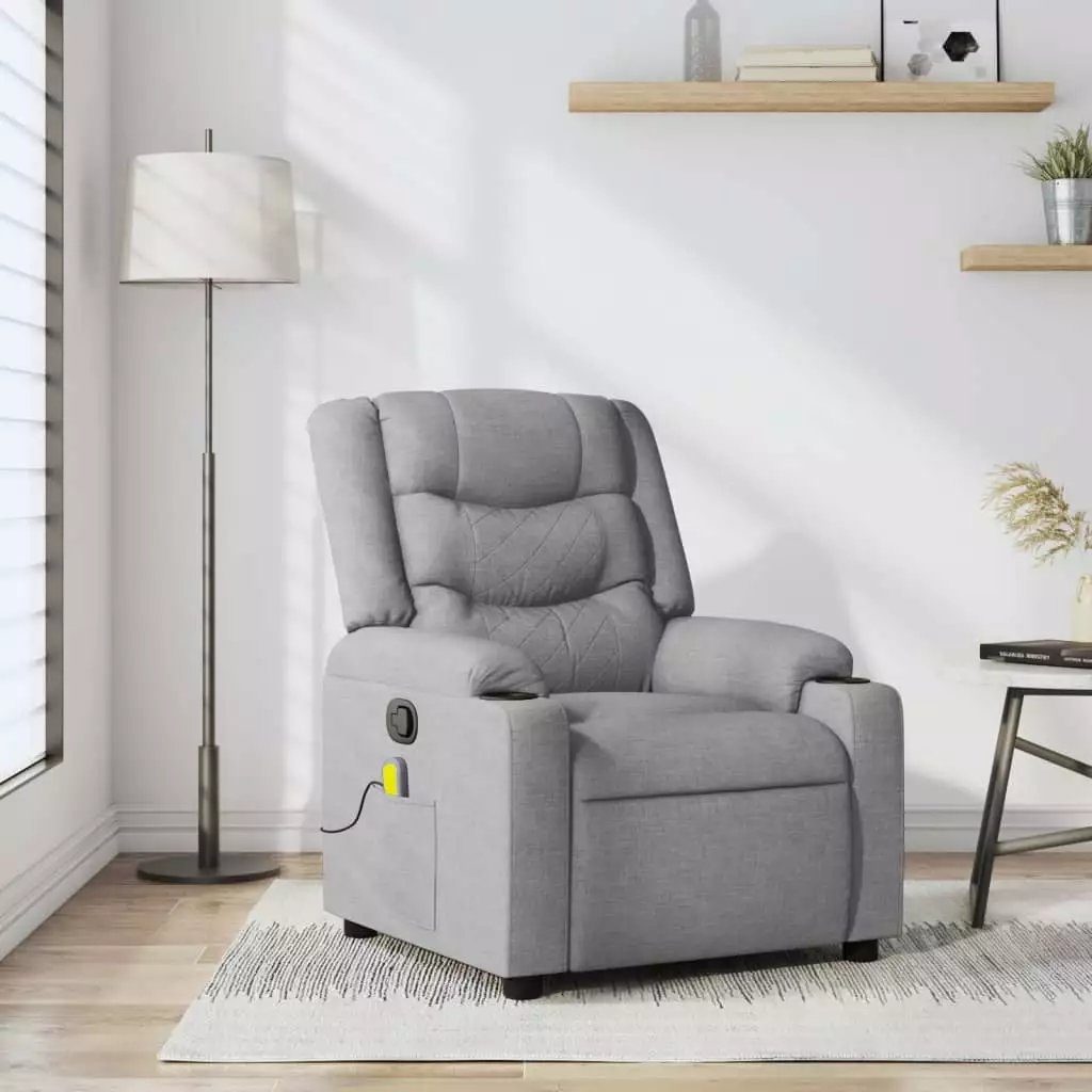 vidaXL Light Gray Fabric Massage Recliner Chair Comfortable Seating