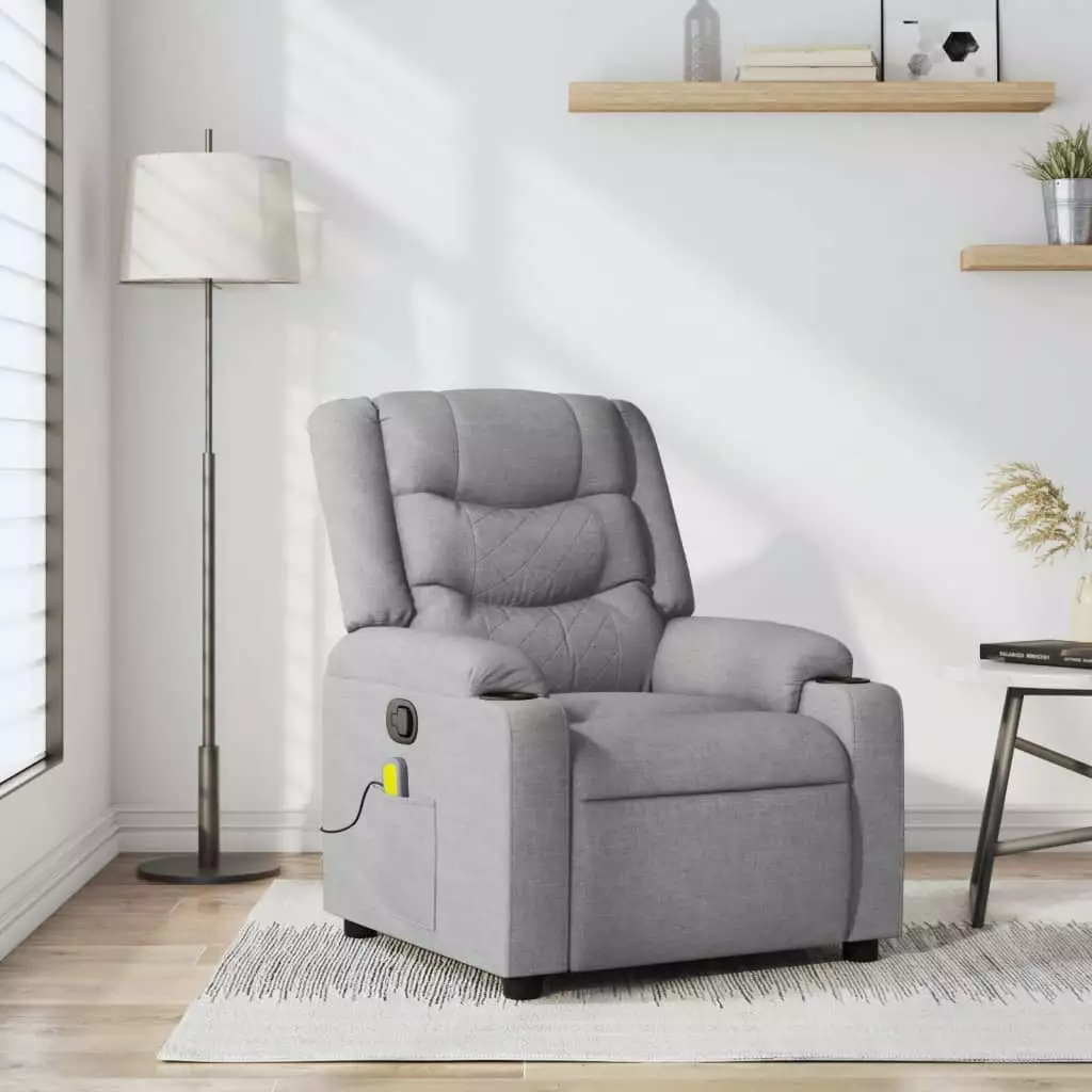 vidaXL Light Gray Fabric Massage Recliner Chair Adjustable Positions