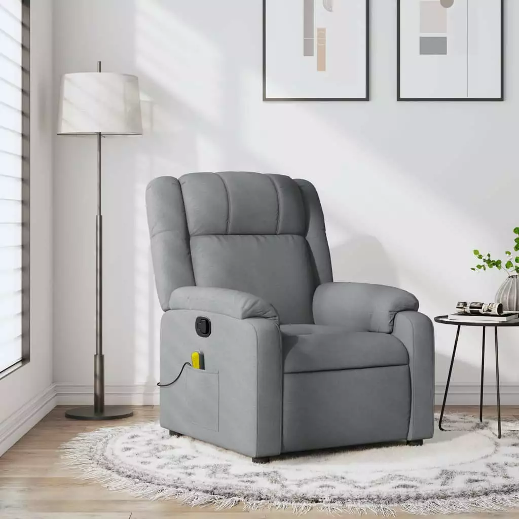 vidaXL Light Gray Fabric Massage Recliner Chair Living Room