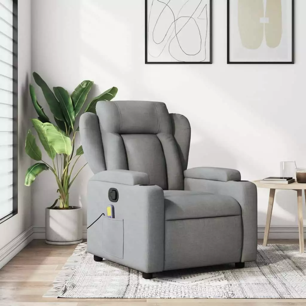 vidaXL Light Gray Fabric Massage Recliner Chair Living Room Relaxation