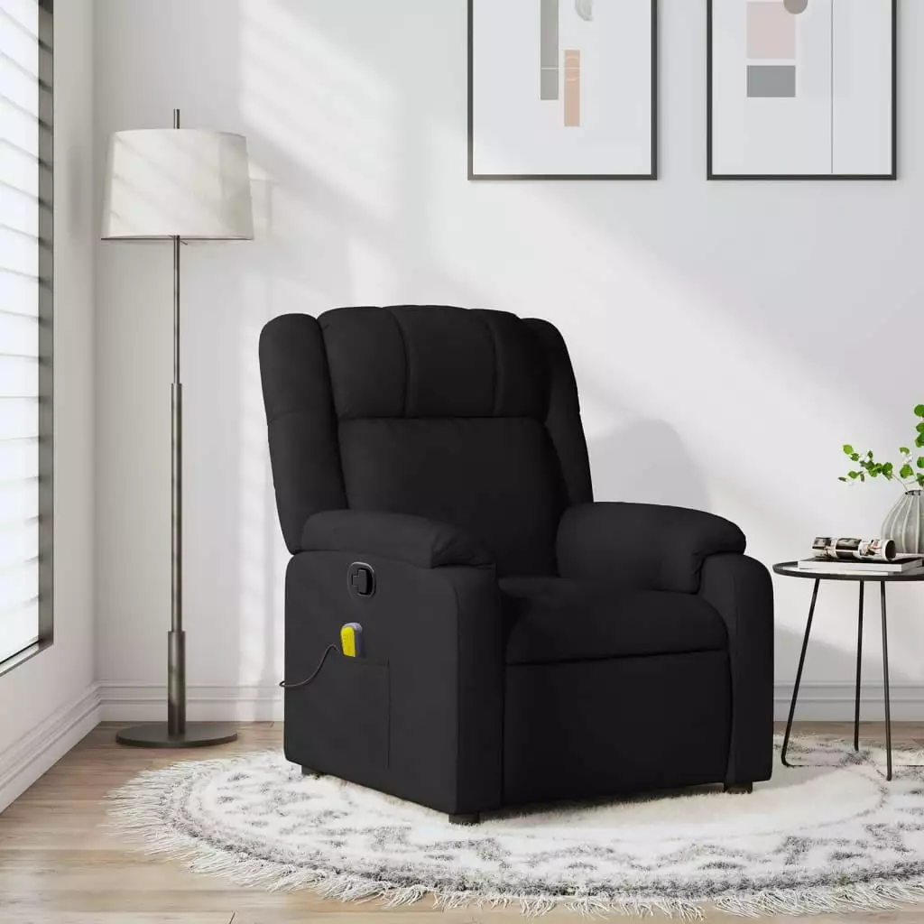 vidaXL Massage Recliner Chair Black Fabric Home Theater