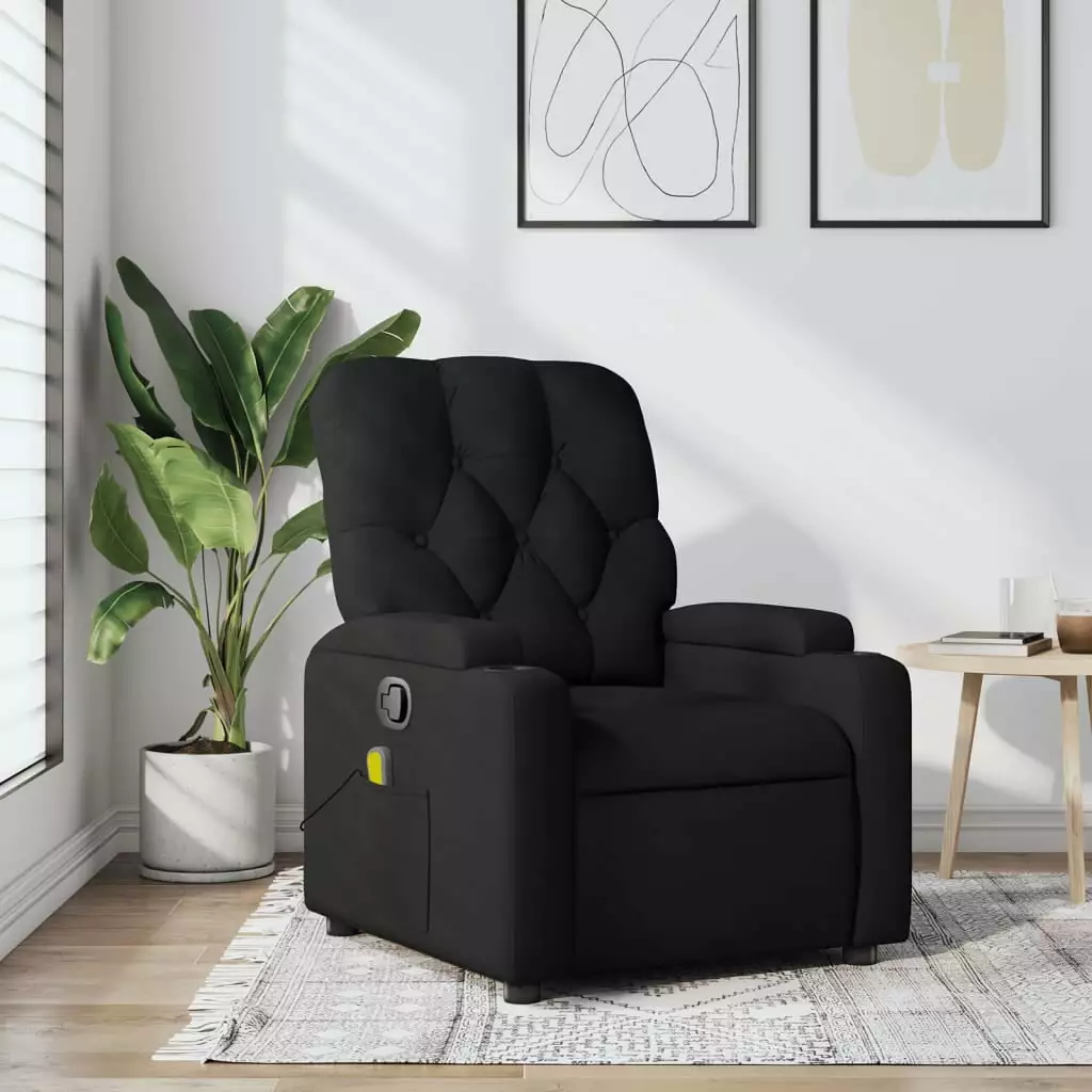 vidaXL Massage Recliner Chair Black Fabric Adjustable Footrest and Side Pockets