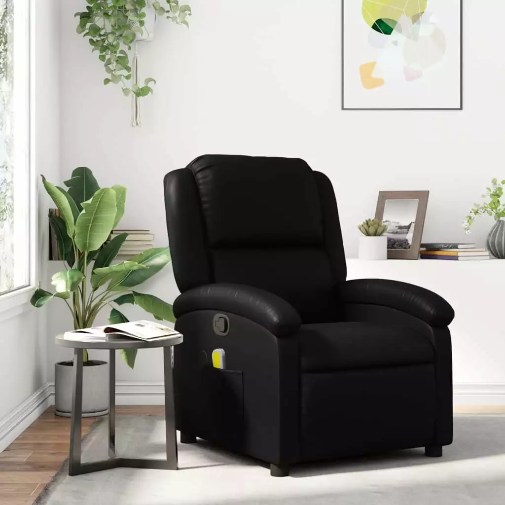 vidaXL Massage Recliner Chair Black Faux Leather - Comfortable Recliner Massage Function and Stylish Design