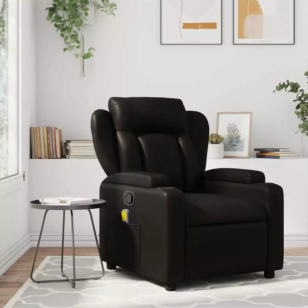 vidaXL Massage Recliner Chair Black Faux Leather Vibration Function