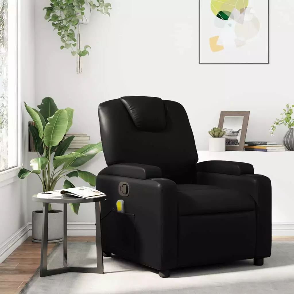 vidaXL Massage Recliner Chair Black Faux Leather Relaxation Lounge Chair
