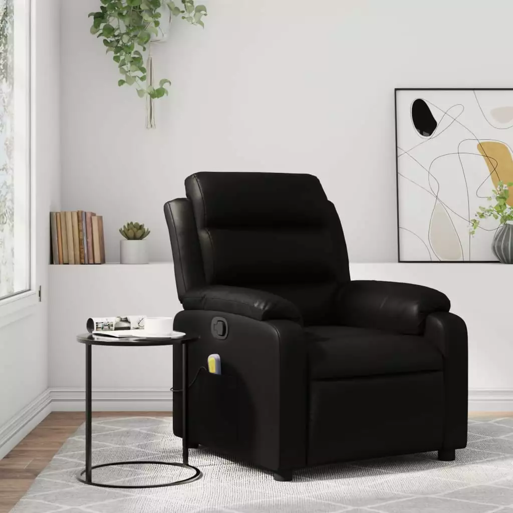 vidaXL Massage Recliner Chair Black Faux Leather Heat Function