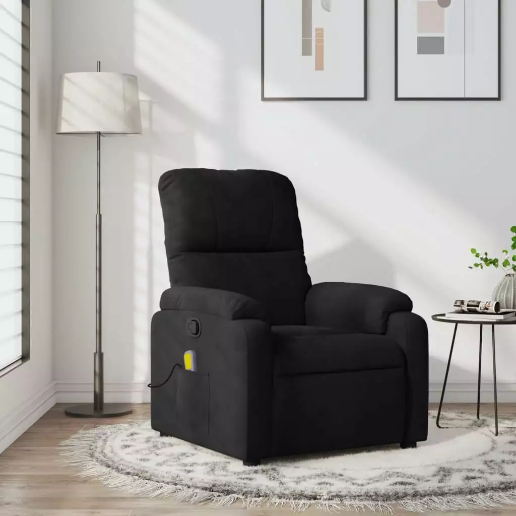 vidaXL Massage Recliner Chair Black Microfiber Fabric - Modern Lounge Chair Massage Feature