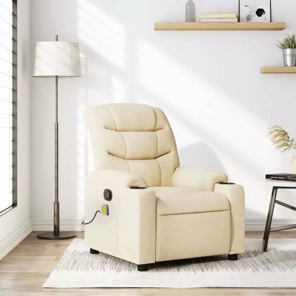 vidaXL Massage Recliner Chair Cream Fabric Adjustable Footrest Home Relaxation