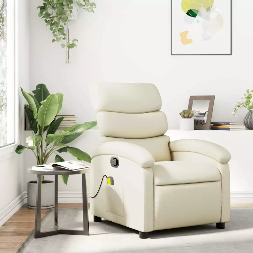 vidaXL Massage Recliner Chair Cream Faux Leather Adjustable Footrest Living Room