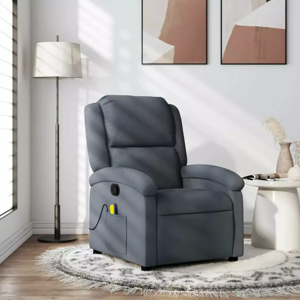 vidaXL Massage Recliner Chair Dark Gray Velvet Adjustable Footrest and Massage Points