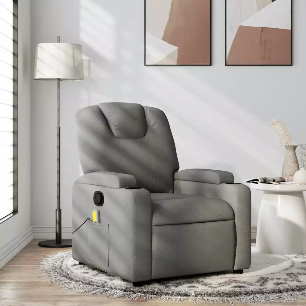 vidaXL Massage Recliner Chair Dark Gray Fabric Multiple Massage Modes