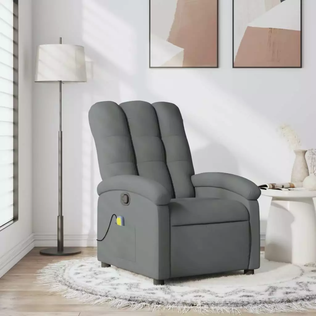 vidaXL Massage Recliner Chair Dark Gray Fabric Ergonomic Design Home Use