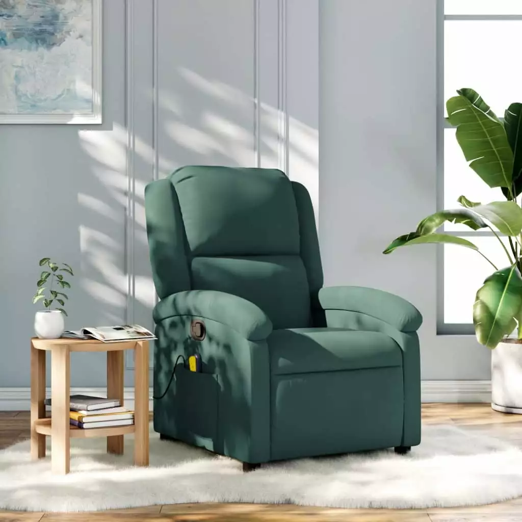 vidaXL Massage Recliner Chair Dark Green Velvet Luxury Comfort
