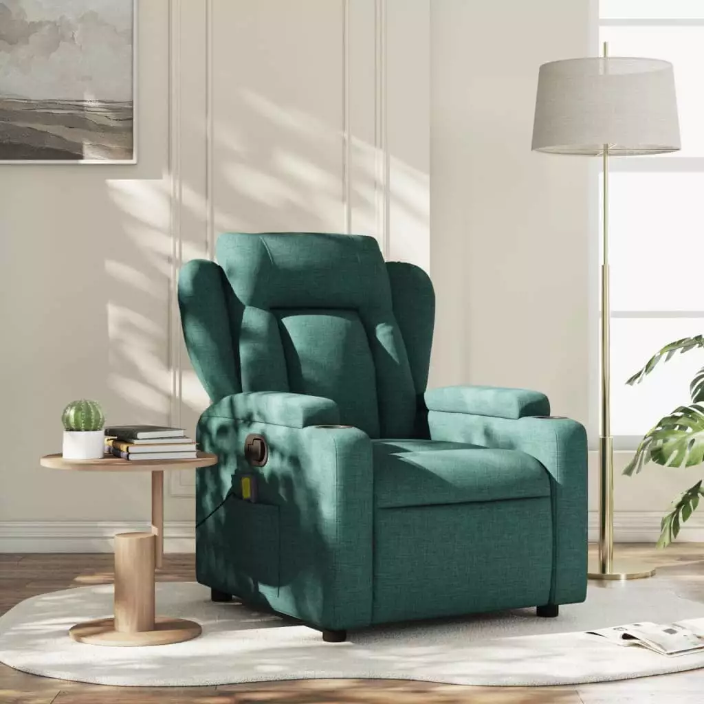 vidaXL Massage Recliner Chair Dark Green Fabric Comfortable