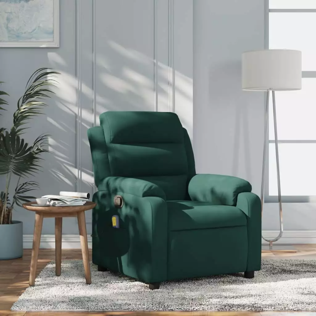 vidaXL Massage Recliner Chair Dark Green Velvet Comfortable Lounge Chair