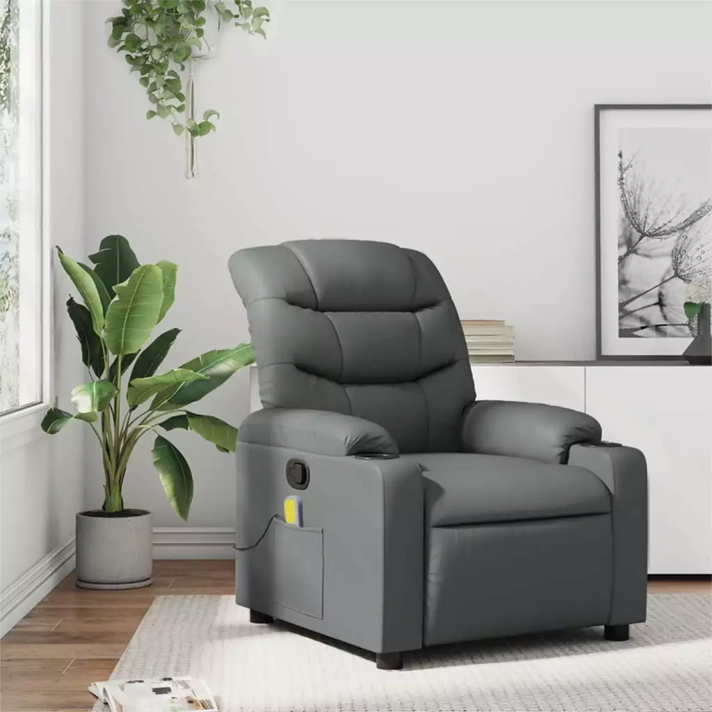 vidaXL Massage Recliner Chair Gray Faux Leather Comfortable Lounge Seat