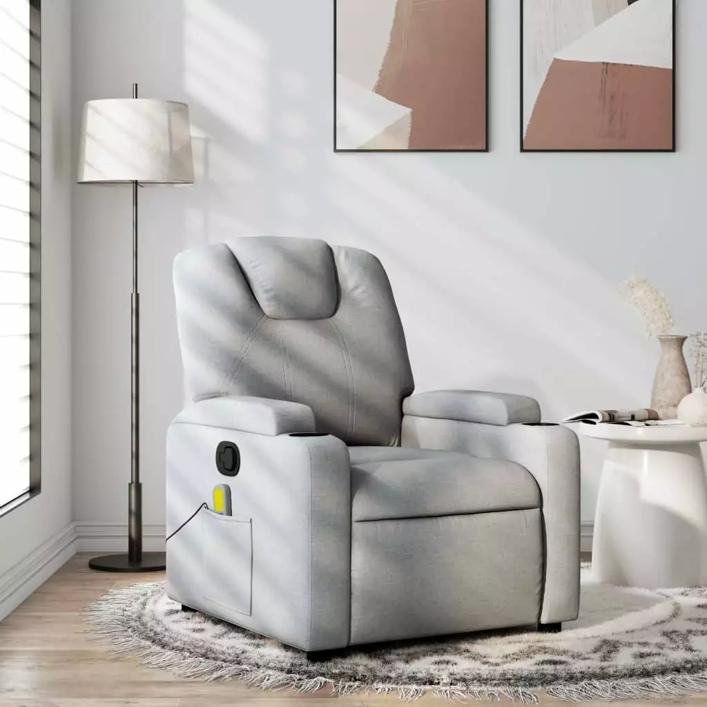 vidaXL Massage Recliner Chair Light Gray Fabric Adjustable Footrest and Massage Points