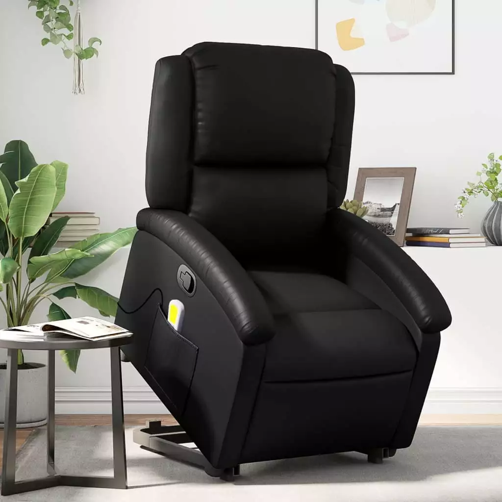 vidaXL Stand up Massage Recliner Chair Black Faux Leather