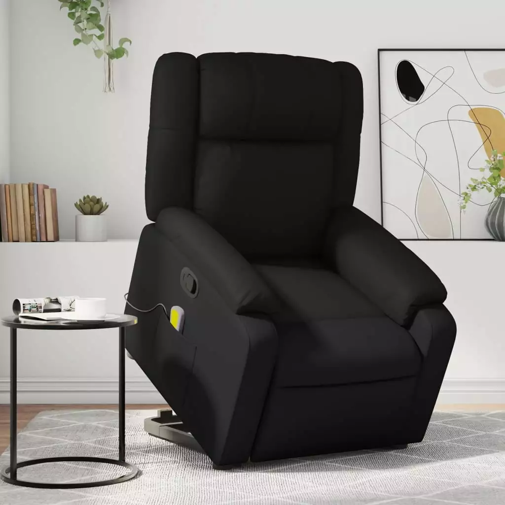 vidaXL Stand up Massage Recliner Chair Black Faux Leather Heat Function