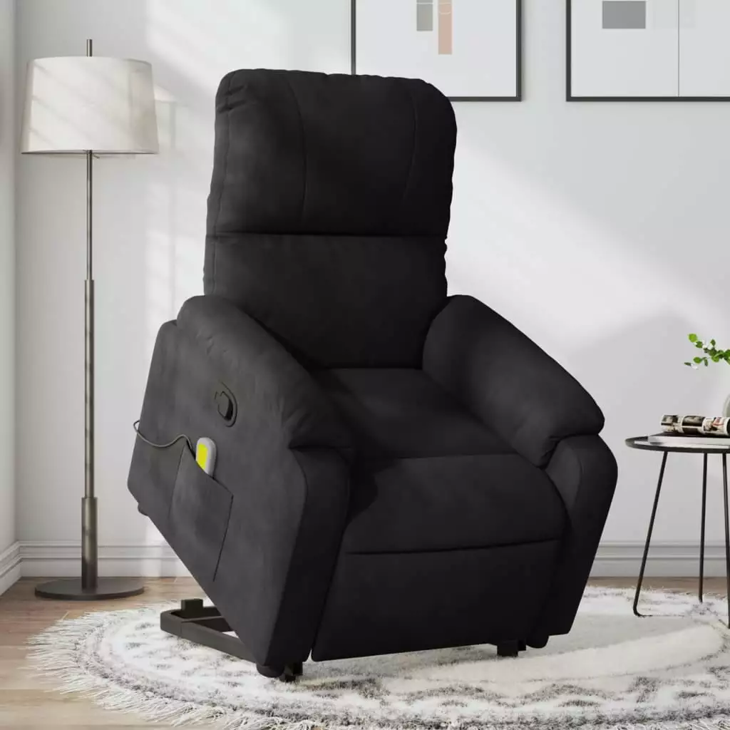 vidaXL Stand up Massage Recliner Chair Black Microfiber Fabric Heat