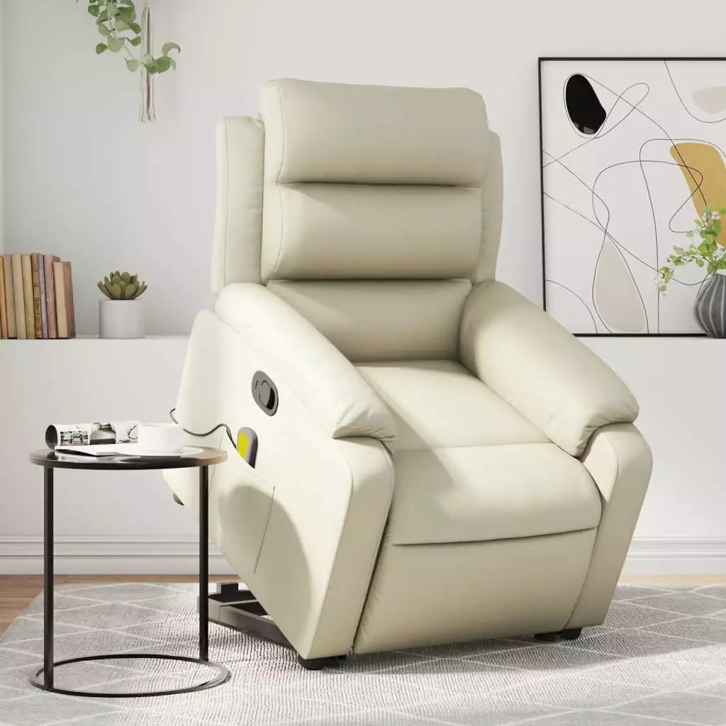 vidaXL Stand up Massage Recliner Chair Cream Faux Leather Living Room