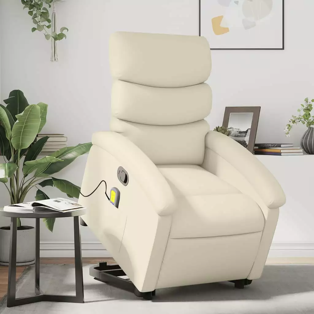 vidaXL Stand up Massage Recliner Chair Cream Faux Leather