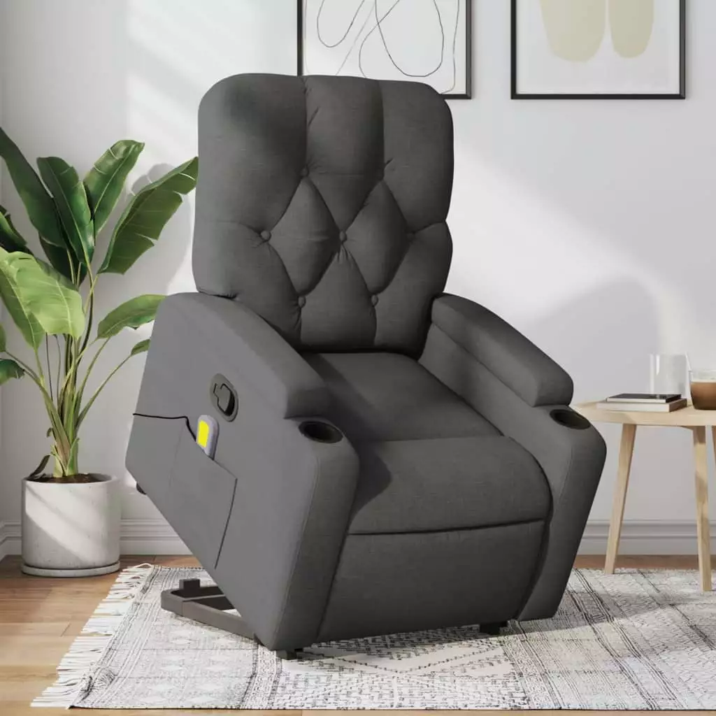 vidaXL Stand up Massage Recliner Chair Dark Gray Fabric Home Use