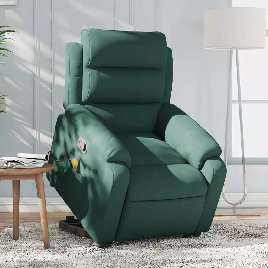 vidaXL Stand up Massage Recliner Chair Dark Green Velvet Adjustable Features