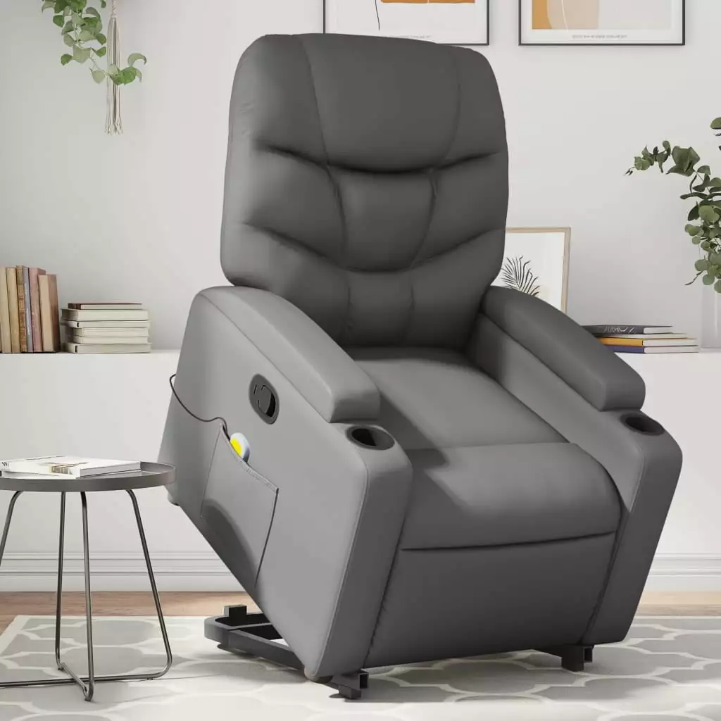 vidaXL Stand up Massage Recliner Chair Gray Faux Leather Power Lift Function
