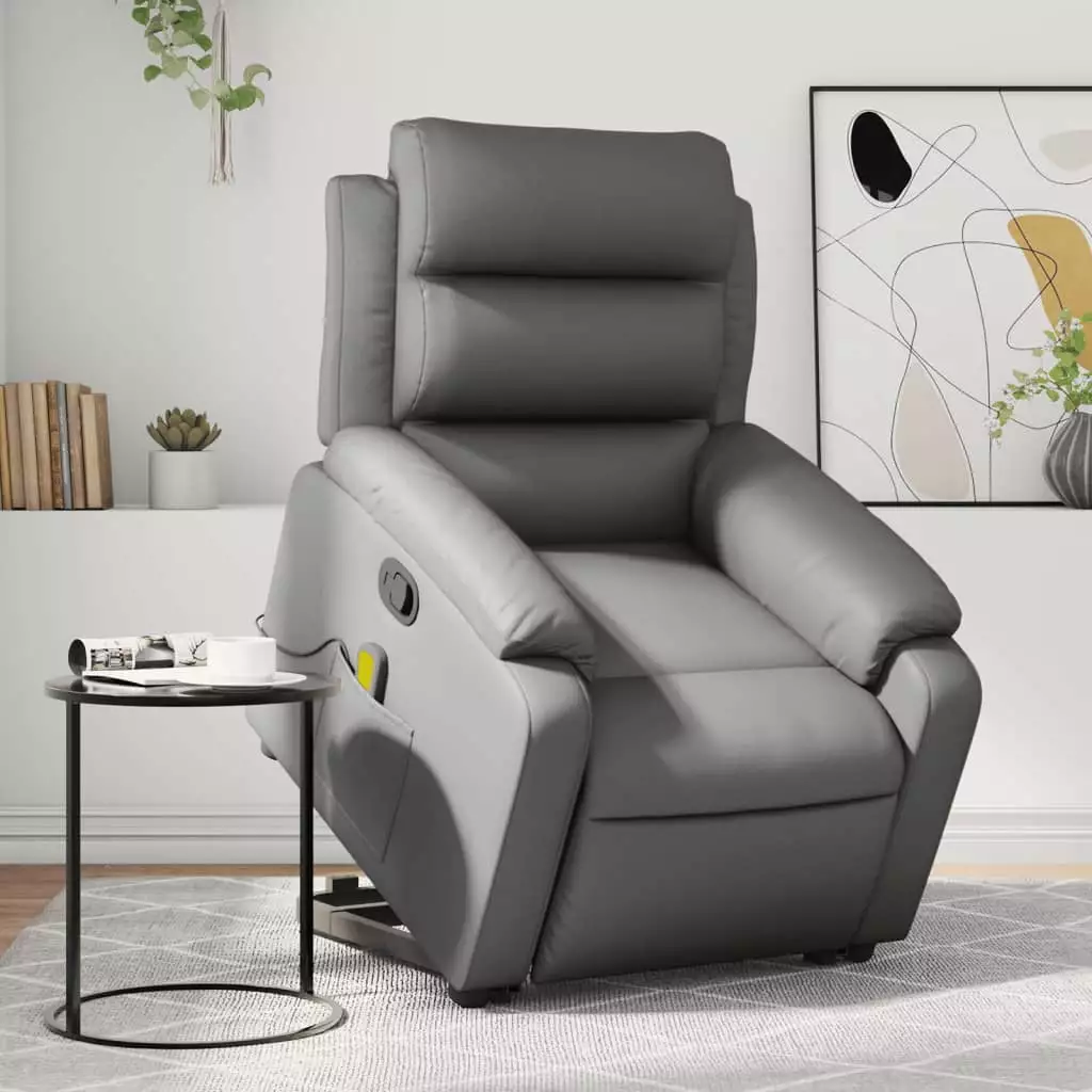 vidaXL Stand up Massage Recliner Chair Gray Faux Leather Living Room