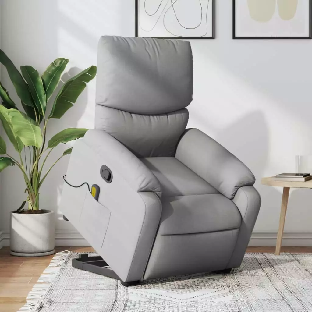 vidaXL Stand up Massage Recliner Chair Light Gray Fabric Comfortable