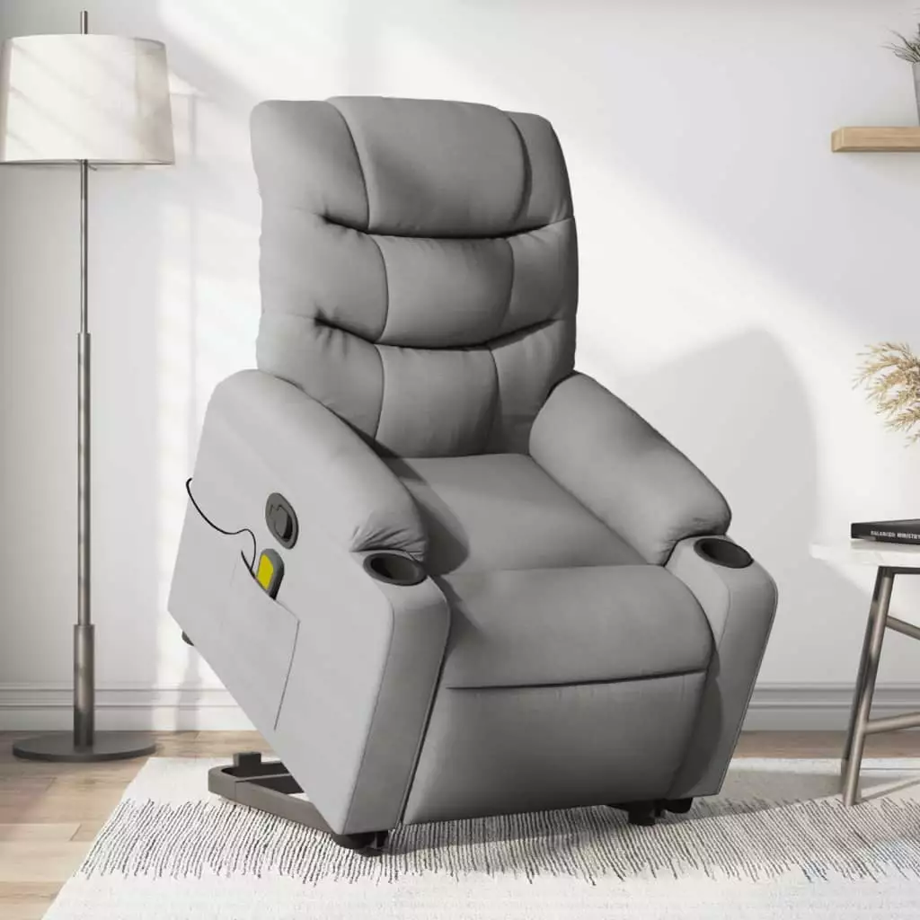 vidaXL Stand up Massage Recliner Chair Light Gray Fabric Heat Function