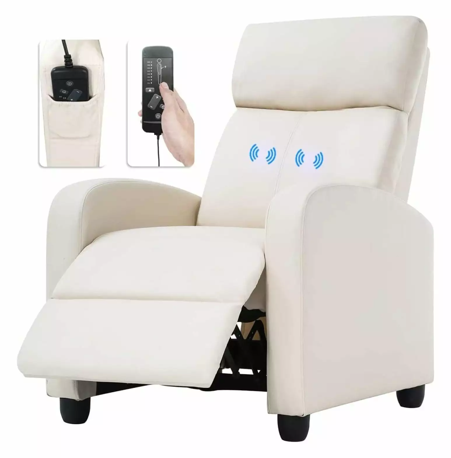 ZHAOTONG Beige PU Leather Massage Recliner Chair Home Theater Seating